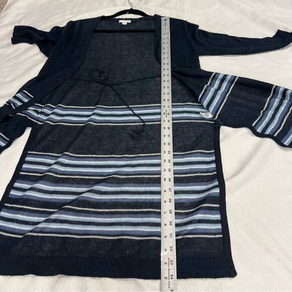 J. Jill Blue Striped Knit Linen Blend String Tie Tunic Cardigan XS - Picture 4 of 9